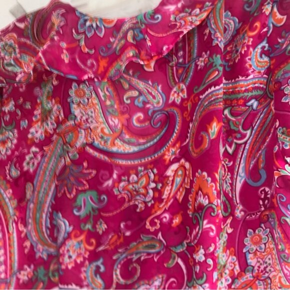 CHAPS Ralph Lauren Sheer Paisley Print Ruffle Flutter Sleeves Button Blouse 8 - Picture 11 of 16